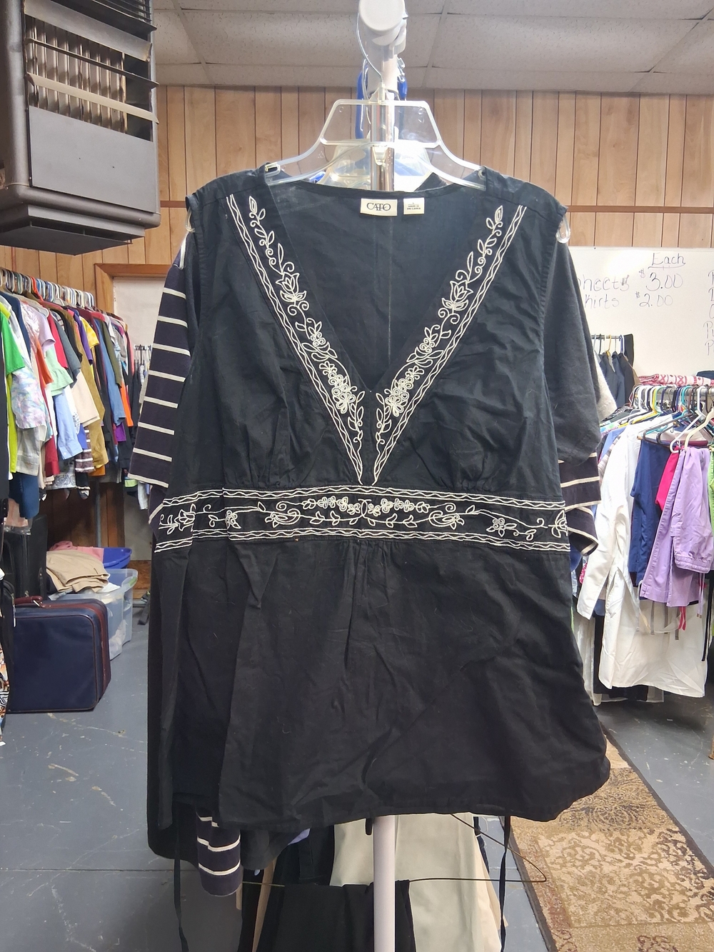Cato Black Embroidered V-Neck Women's Top